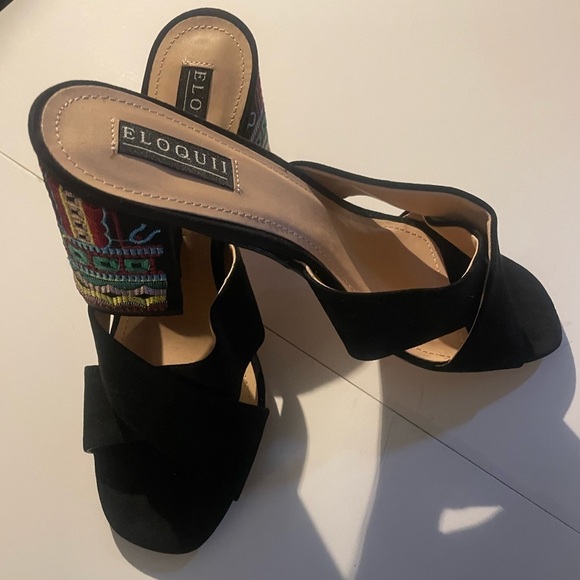 Eloquii Black Mules Size 8 Medium with Decorative Embroidered Block Heels NWOT - Picture 2 of 12